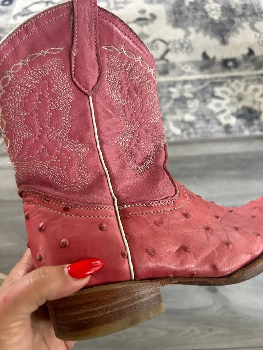 JAR Boots Pink Ostrich Quill Leather Cowboy Boots Size 12.5 Mexico
